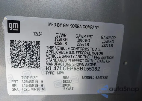 2025 Buick Envista Avenir Fwd из США, поврежденный, VIN KL47LCEP6SB155182